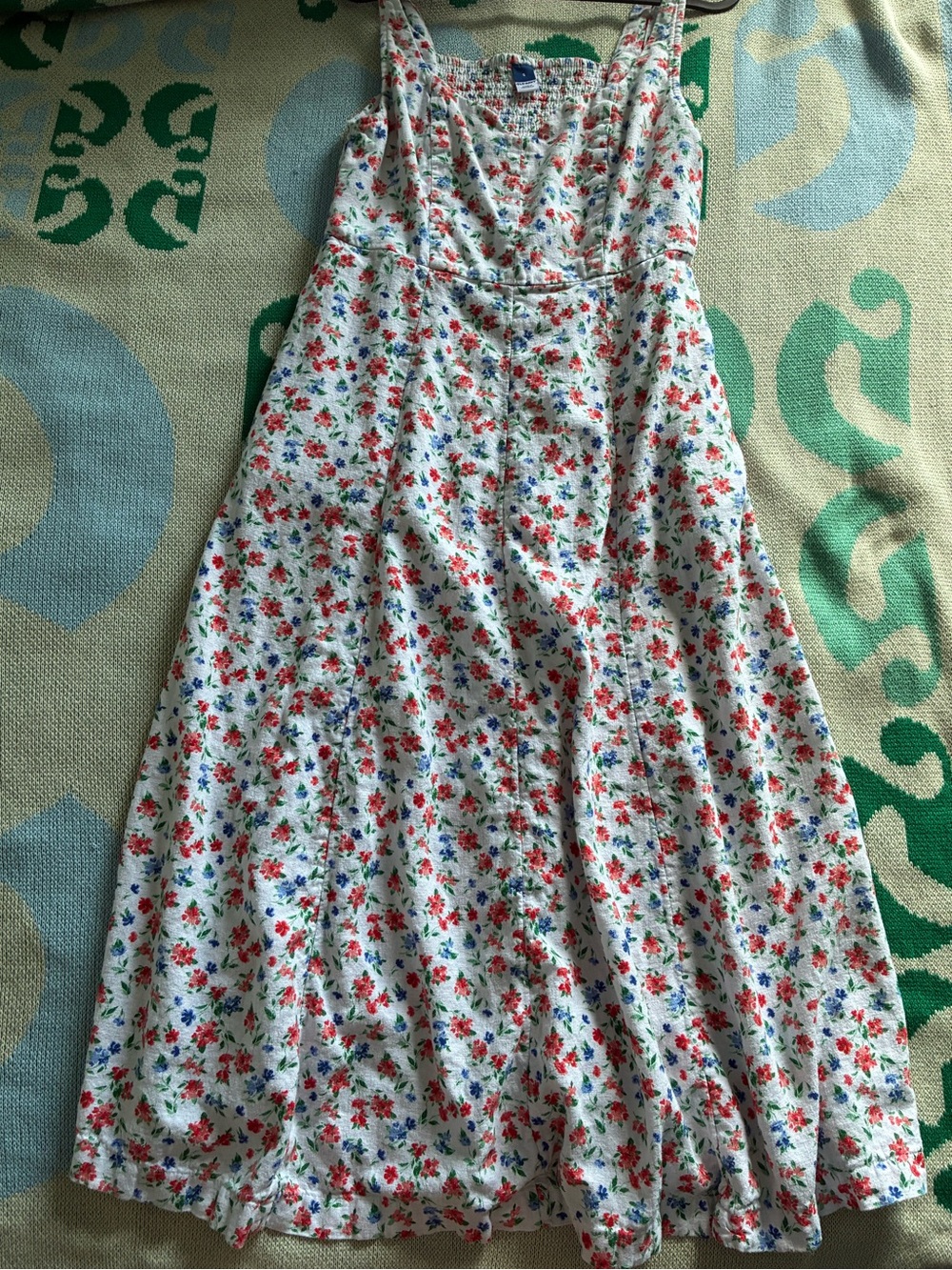 Old Navy White Maxi Dress with Red & Blue Floral Print